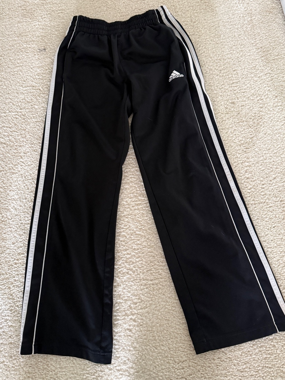 VINTAGE Adidas Black Track Pants with 3 White Side Stripes